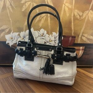 White & Black Leather Satchel Handbag - Designer Style